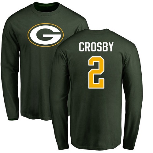 Men Green Bay Packers Green #2 Crosby Mason Name And Number Logo Nike NFL Long Sleeve T Shirt->green bay packers->NFL Jersey